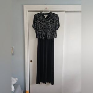 Black Two-Piece Evening Dress with Patterned Bolero